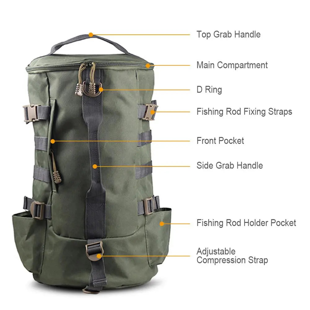 30L Fishing Tackle Backpack | Large Capacity for Rock, Beach & Boat Fishing Gear"