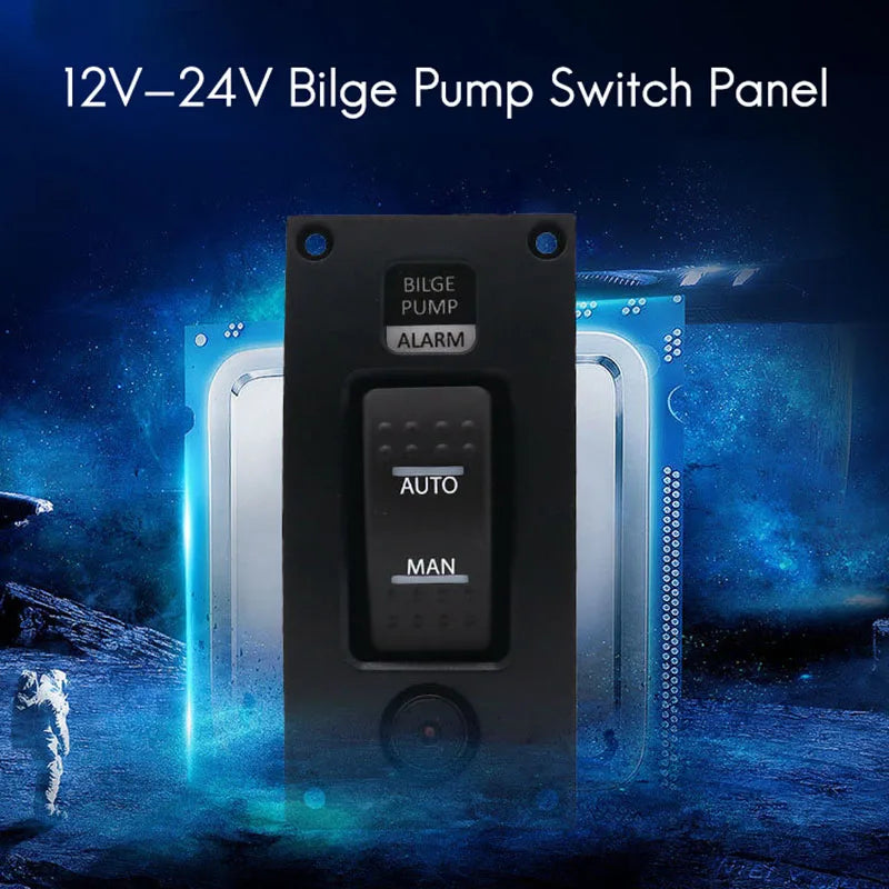 12-24V Bilge Pump Switch Control Panel – Waterproof, Alarm, On/Off/On for Boats